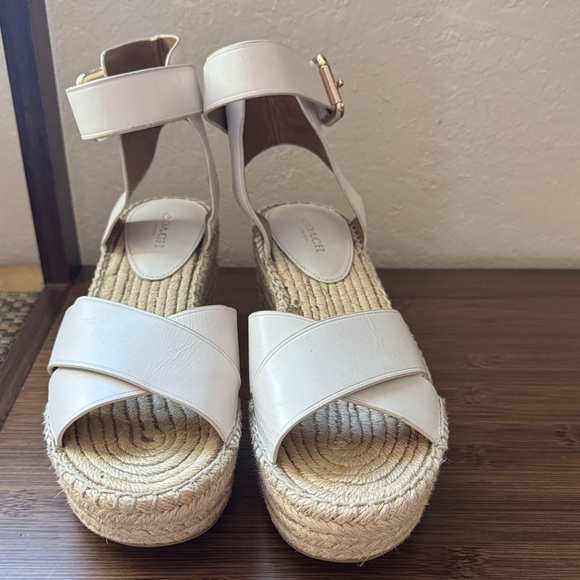 Coach Cream Espadrille Wedge Sandals - Picture 1 of 8